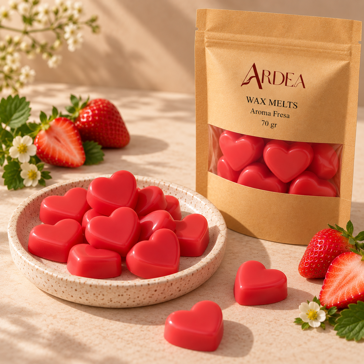 Wax Melts Corazones 70 g – Aroma Fresa con empaque